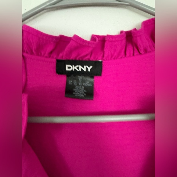 DKNY Womens Hot Pink Tie Neck Ruffled Fit & Flare Dress Sz 10 - Picture 2 of 3